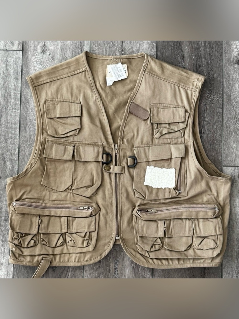 Vintage Ausable 22 Pocket Fly Fishing Vest Khaki Adult LARGE Zip Front Cotton